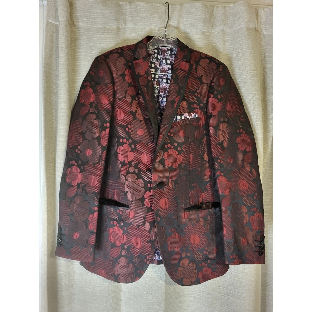 Paisley & Gray Burgandy & Black Floral Metallic Blazer Size 36R Skull Lining